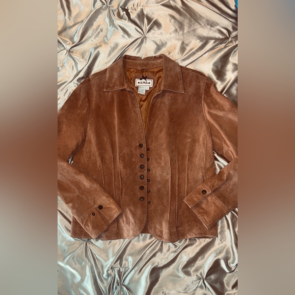 AMI 100% leather lined 100% polyester exterior womens large jacket